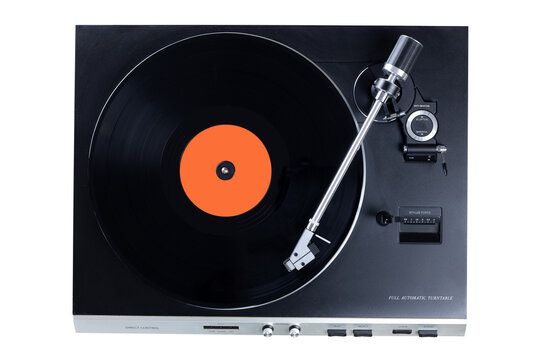 Vintage Vinyl Record Player with Orange Label