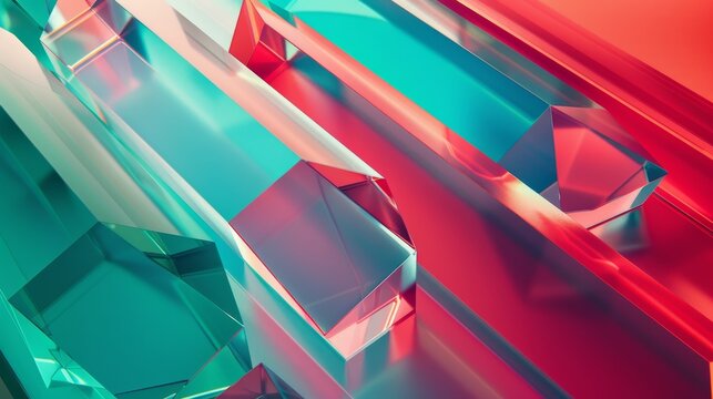 3D render of an abstract composition made of geometrical and sequential pentagonal prism 3D shapes