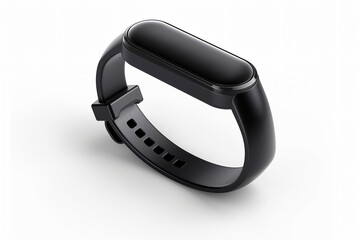 Sleek, black fitness tracker with a colorful display is isolated against a pristine white background, highlighting its sophisticated design