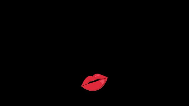 Animation of a red lipstick mark on a black background, animation of a kiss.