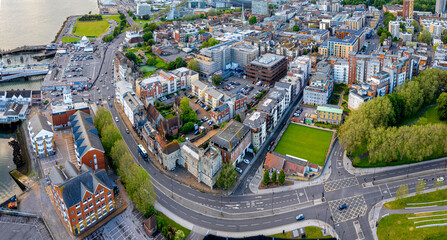 Aerial view of Southampton is a port city in Hampshire, England