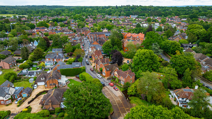 Aerial view of Brockenhurst, the largest village by population within the New Forest in Hampshire, England