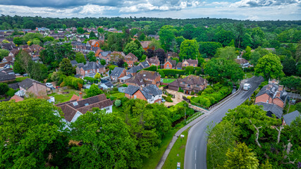 Aerial view of Brockenhurst, the largest village by population within the New Forest in Hampshire,...