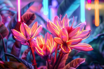 Exotic Neon flowers plant. Art light