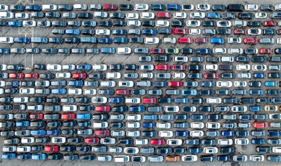 Obraz premium Aerial view of parking in the port of Southampton, a city in Hampshire, England