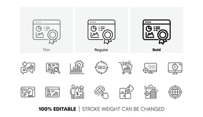 Increase sales, Business strategy and Search optimization. Seo line icons. Analytics linear icon set. Line icons set. Vector