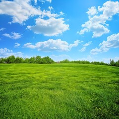 Fototapeta premium Field with grass and clouds