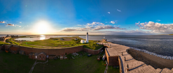 Sunset view of Hurst Point Lighthouse is located at Hurst Point in the English county of Hampshire