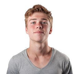 Naklejka premium Young man in grey shirt smiling png isolated on transparent background
