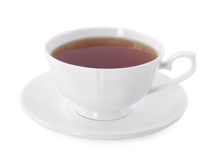 Tasty tea in cup isolated on white