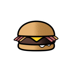 Cheeseburger with Bacon Icon Clipart Grainy Colored
