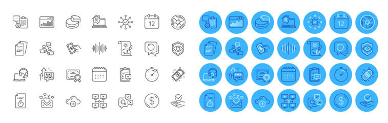 Video conference, Marketing statistics and Inspect line icons pack. Timer, Work home, Recovery data web icon. Approved, Eye detect, Clipboard pictogram. Calendar, Payment, Approved document. Vector