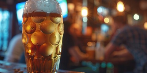 Obraz premium In a tavern, friends are watching soccer and drinking beer.