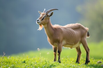 View from side body of a Etawah goat standing on grass, Awe-inspiring, Full body shot ::2 Side Angle View