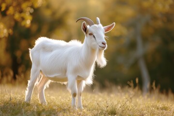 Obraz premium View from side body of a Etawah goat standing on grass, Awe-inspiring, Full body shot ::2 Side Angle View