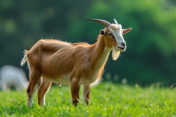 Obraz premium View from side body of a Kacang goat standing on grass, Awe-inspiring, Full body shot ::2 Side Angle View