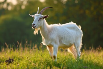 View from side body of a three Etawah goat standing on grass, Awe-inspiring, Full body shot ::2 Side Angle View