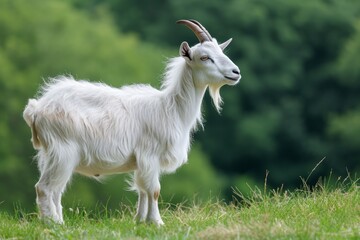 Obraz premium View from side body of a three Etawah goat standing on grass, Awe-inspiring, Full body shot ::2 Side Angle View