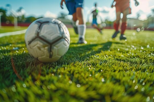 Soccer players in sports while training. Boys kicking soccer balls during a warm-up. Children Using a Training Football Pitch for Soccer. Junior Soccer Drills: An Introduction - Powered by Adobe