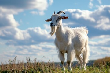 Obraz premium View from side body of a Toggenburg goat standing on grass, Awe-inspiring, Full body shot ::2 Side Angle View