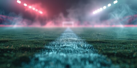 textured soccer pitch with neon fog in the middle and midfield, shown