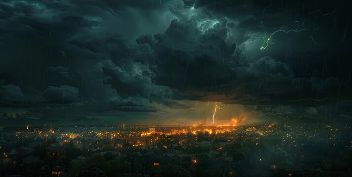 Thunderstorm on Thai island with lightning bolts