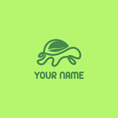 Elegant, Modern, Flat, Conceptual, Luxury Green Colored Turtle Leaf Vegan Logo Template Vector Illustration