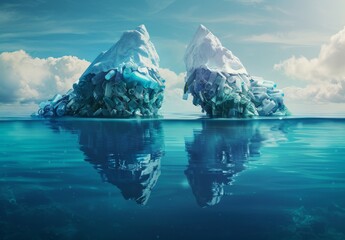 Obraz premium Environmental pollution caused by plastic bags and trash icebergs