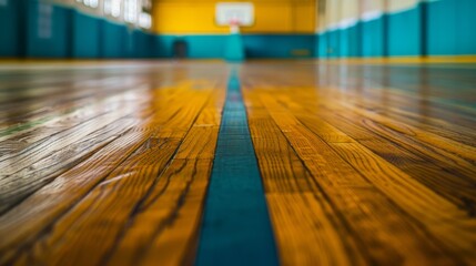 Polished Wooden Basketball Court Floor Generative AI