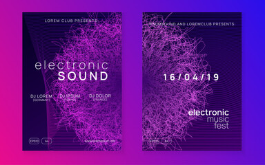 Sound Background. Electronic Radio Illustration. Night Club Electro Template. Pink Party Flyer. Violet Discotheque Banner. Edm Poster. Trance Vector. Blue Sound Background