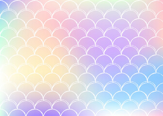 Gradient mermaid background with holographic scales. Bright color transitions. Fish tail banner and invitation. Underwater and sea pattern for girlie party. Bright backdrop with gradient mermaid.