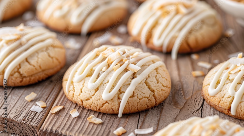 Wall mural delicious homemade cookies with white icing drizzle