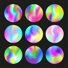 Holographic abstract backgrounds set. Gradient hologram. Retro holographic backdrop. Minimalistic 90s, 80s retro style graphic template for book, annual, mobile interface, web app.