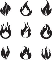Fire flame icon collection. Fire flame symbol. Bonfire silhouette logotype. Flames symbols set flat style - stock vector.