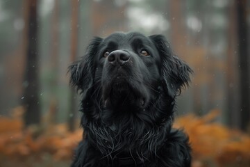 Majestic Newfoundland Dog in Pine Forest