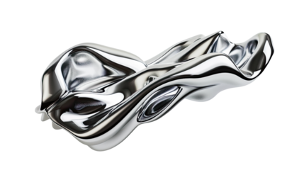 Chrome metal organic fluid shape on a transparent background