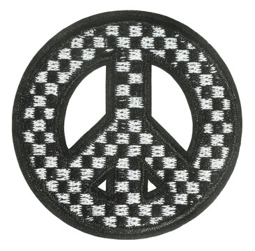 Embroidered emblem peace symbol isolated on white background. Vintage old sign of peace concept