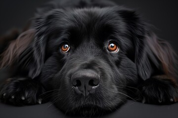 Close-Up Portrait of a Black Dog With Sad Eyes - Powered by Adobe