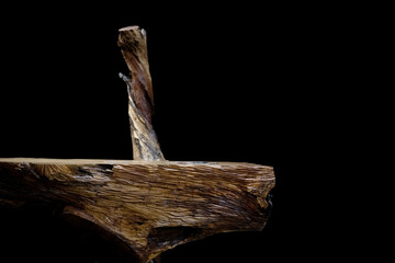 rtistic massive wooden table isolated black on the background