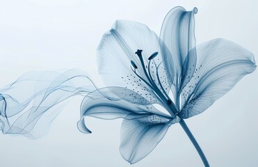 Image of a lily flower isolated on white, in x-ray