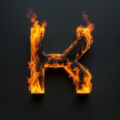 Fire letter K on black background, flames