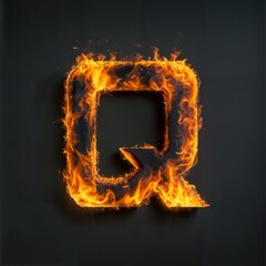 Fire letter Q on black background, flames