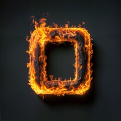 Fire letter O on black background, flames