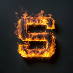 Fire letter S on black background, flames