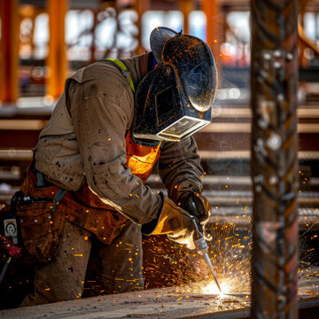 A welder working on a construction of a building