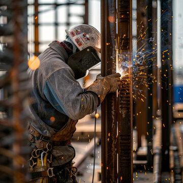 A welder working on a construction of a building