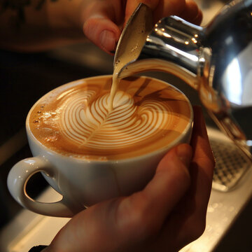 The hands of a barista making a coffee