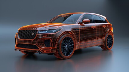 The wire frame of an SUV / 3D render image representing a luxury SUV