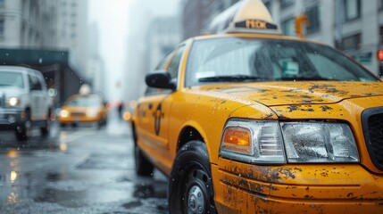 With space for text or copyspace, there is a taxi cab on a white background