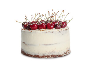 Tasty cherry cake isolated on white background